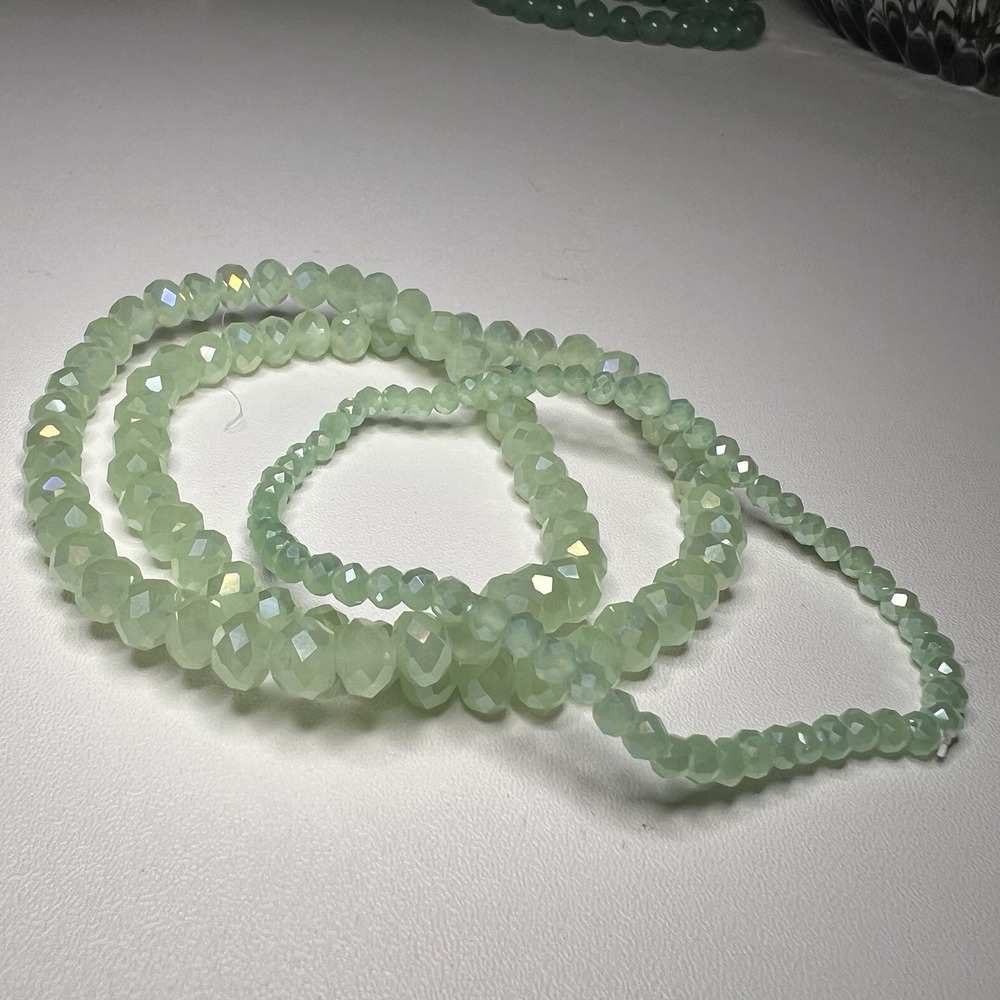 Set Of 3-Sea Green Luster Beads, Chinese Crystal Faceted Stretch Bracelets